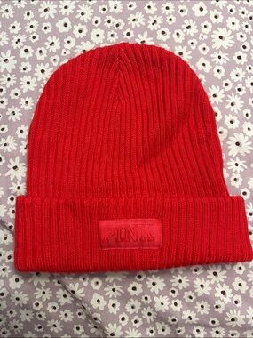 PINK Victoria's Secret Red Ribbed Knit Beanie